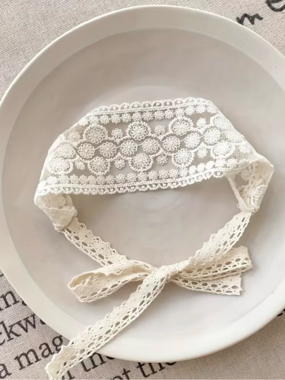 Lace Tie Headband - White